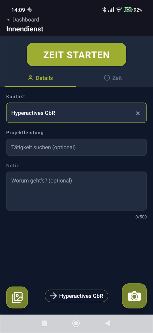 ROPE-TIME: Kontakt gewählt, die Zielanzeige nennt die Firma